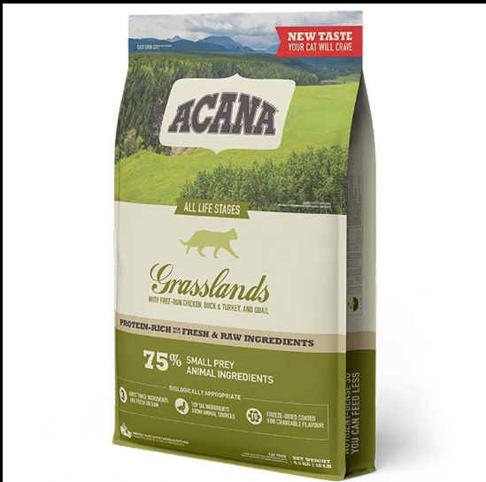 Сухий корм Acana Grasslands Cat для кішок усіх порід і вікових груп усіх стадій життя з м'ясом качки, індички та