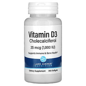 Вітамін D3 Lake Avenue Nutrition Vitamin D3 Cholecalciferol 1000 UI 360 капс.