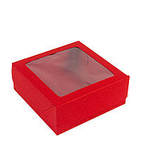 Коробка 150х150х60 для десертів з вікном, червона