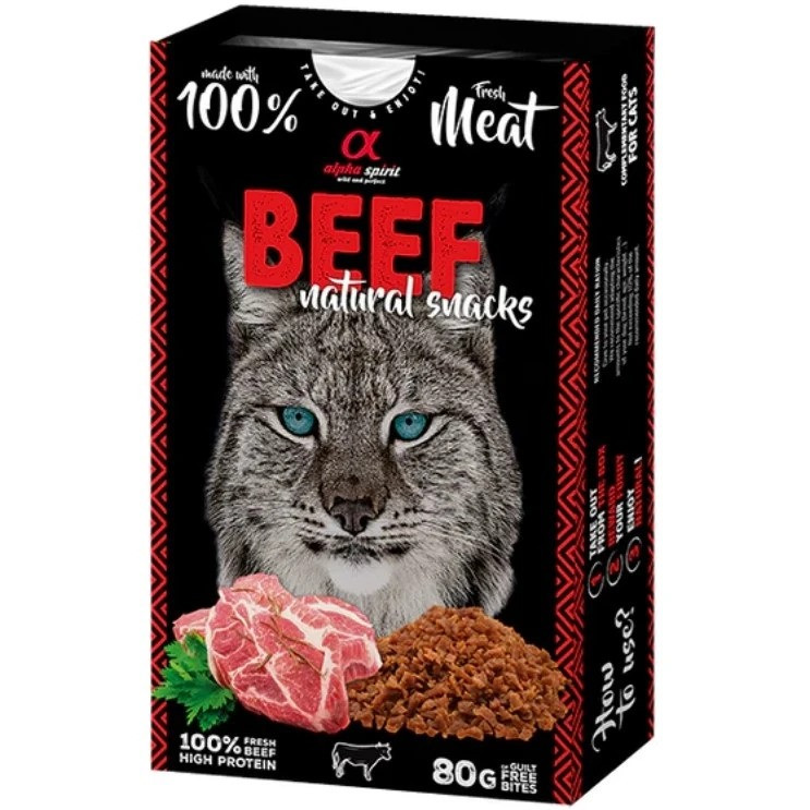 Снеки для котів ALPHA SPIRIT Beef Natural Snacks Cat напіввологі ласощі з яловичиною, 80г, фото 1