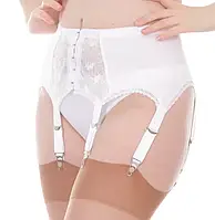 Білий жіночий високий пояс для панчох із кріпленнями, стрейчевий пояс на гачках