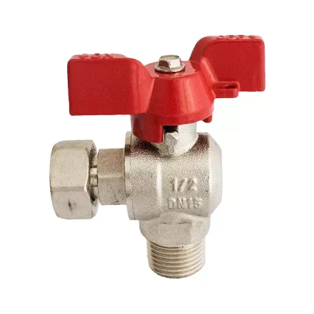 Кран кульовий кутовий з накидною гайкою KARRO 3/4" (червоний метелик) {72/6}, фото 1