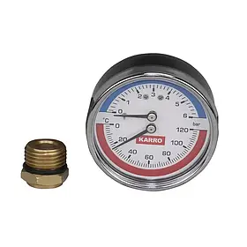 Термоманометр фронтальний 1/2"*1/4" Ø63 + футорка з клапаном KARRO (KR1086B) {1}