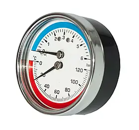 Термоманометр фронтальний 1/2"*1/4" Ø80 + футорка з клапаном KARRO (KR1086B) {1}
