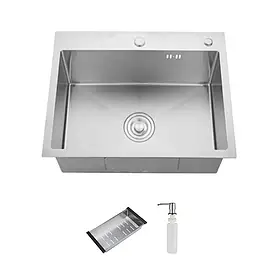 ID 6045 мійка одинарний.600x450x215мм, (3.0/0.8мм), SUS 304 сифон, дозатор, кішок, Satinqu41/1trat