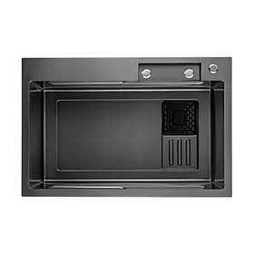 ID 7545-BC мійка PROFI 750x450x215 мм, (3.0/0.8 мм), сифон. дозат. 2 кош, дошк, зміщувач PVD Black {1/1}