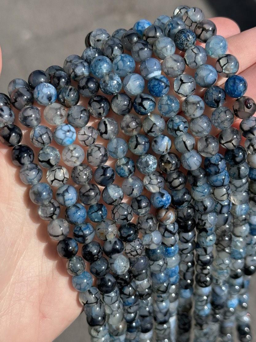 АГАТ вены дракона 10 мм примерно 38 бусины цвет серый с голубым переливом