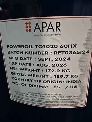 Олива трансформаторна POWEROIL TO 1020 60 HX Transformer Oils, боч 200л, фото 4