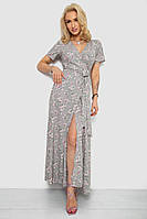 Женский Серый Сарафан С Цветочным Принтом Летний С Короткими Рукавами Повседневный V-вырез С Поясом Shopingo