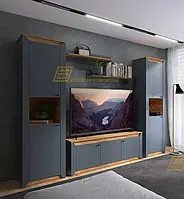 Модульна вузька сіра тв стінка під телевізор у вітальню зал в сучасному стилі Нордик 270 см