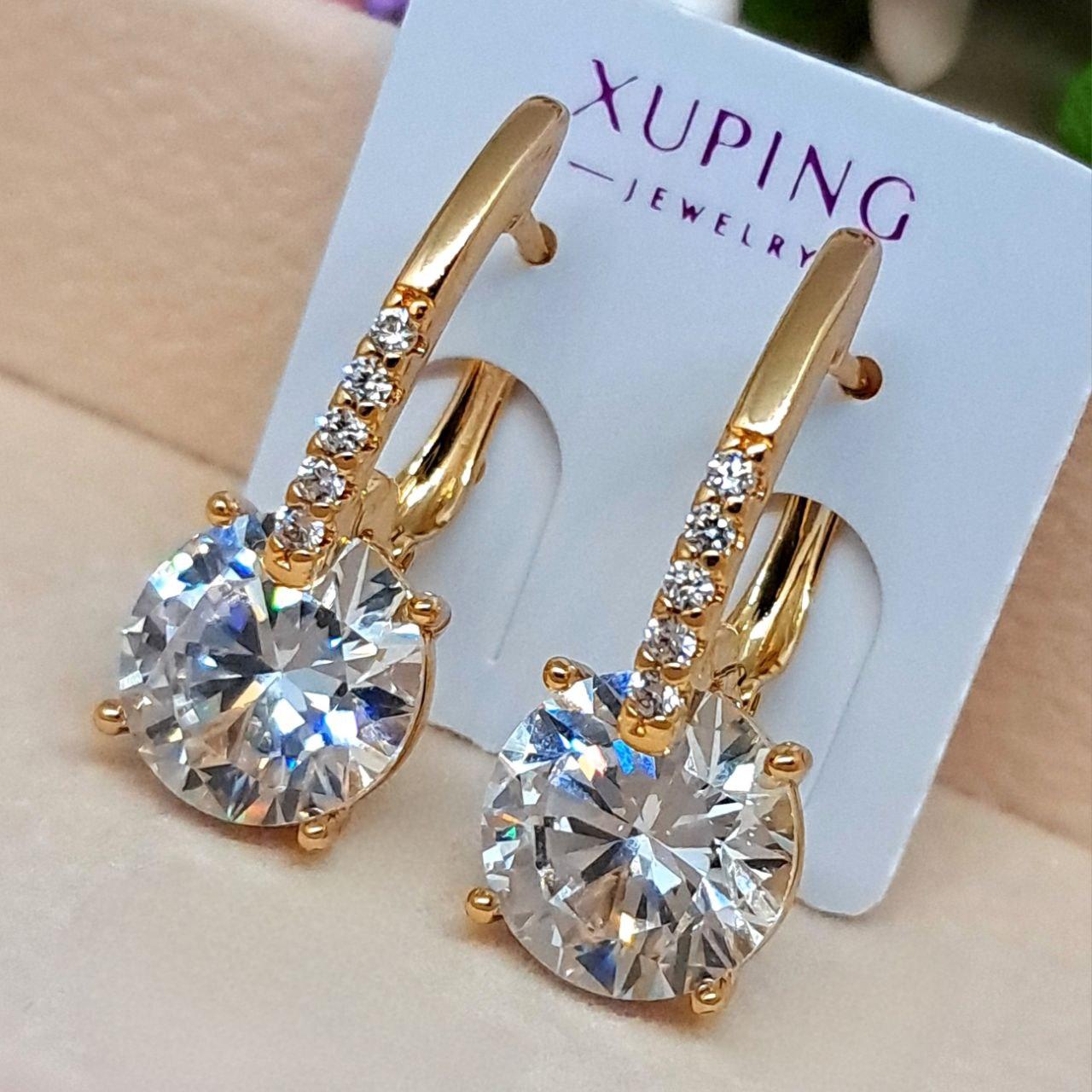 Сережки Sara медичне золото Xuping Розмір 25 мм × 10 мм англійський замок Код 5091