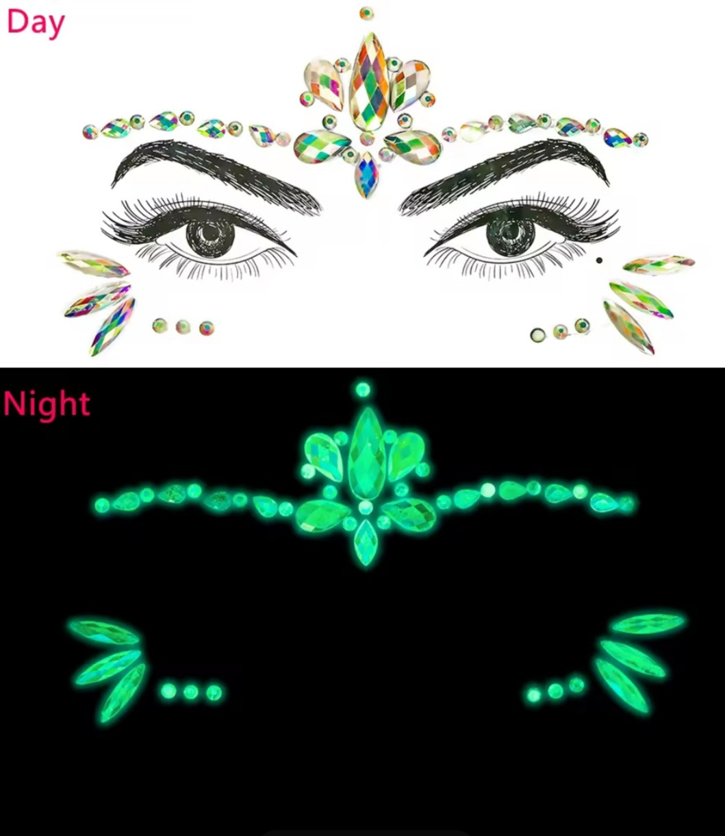 Стрази наклейки на обличчя фосфорні концертні one size салатовий, фото 1