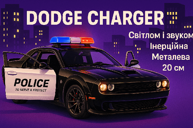 Поліцейська машина Dodge Charger зі світлом і звуком, інерційна, металева, 20 см, GT-98350