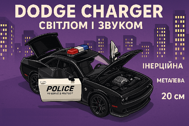 Поліцейська машина Dodge Charger зі світлом і звуком, інерційна, металева, 20 см, GT-98350