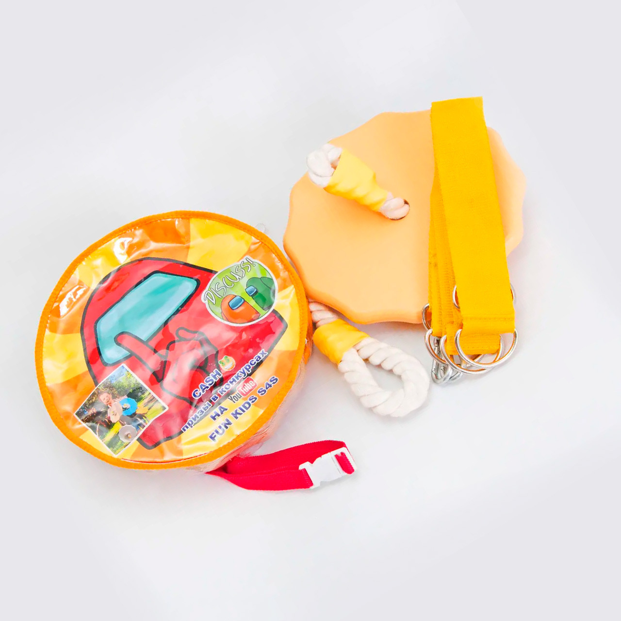 Качеля дитяча з дерева тарзанка спортивна підвісна «ЕЛІТ» золото, в подарунок фірмовий ранець Among Us