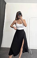 Трендовая женская длинная юбка с шортиками микромасло XsS ML черный молочный графит
