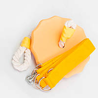 Качеля дитяча з дерева тарзанка спортивна підвісна «ЕЛІТ» золото, в подарунок фірмовий ранець Синій Маник