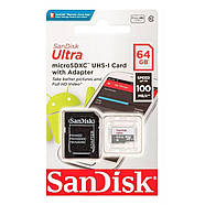 Карта пам'яті microSDXC (UHS-1) SanDisk Ultra 64Gb class 10 A1 (100Mb/s) (adapter SD), фото 3
