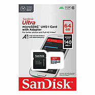 Карта пам'яті microSDXC (UHS-1) SanDisk Ultra 64Gb class 10 A1 (140Mb/s) (adapter SD), фото 3