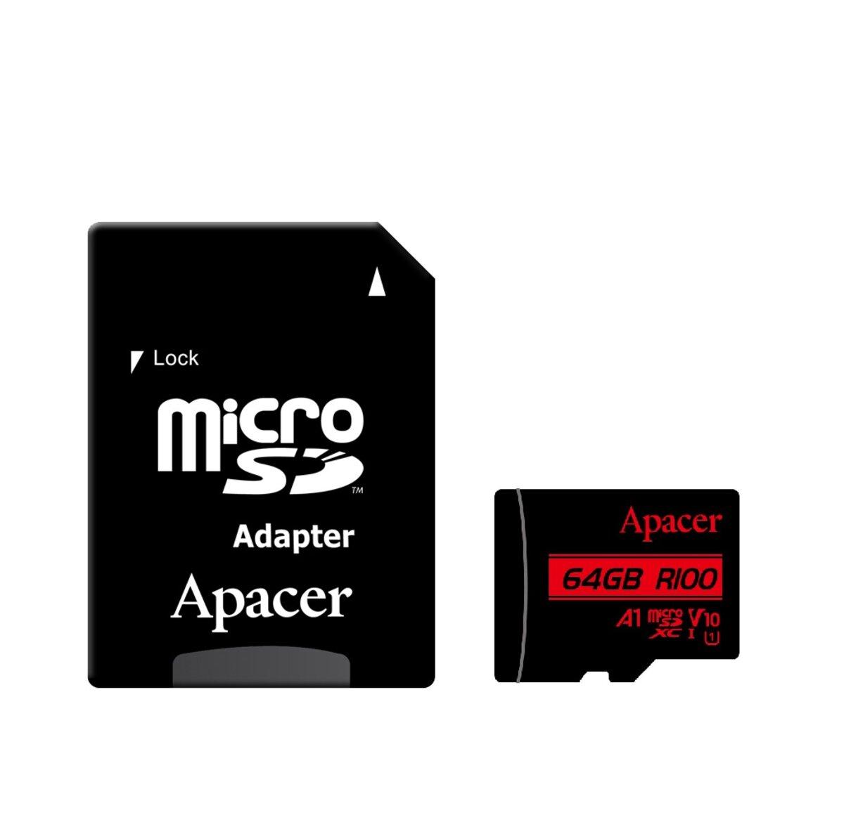 Карта пам'яті microSDXC (UHS-1) Apacer 64Gb class 10 V10 A1 R100MB/s (adapter SD)