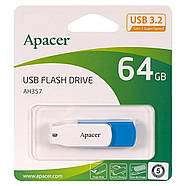 Флеш-накопичувач Apacer USB 3.2 Gen 1 AH357 64GB Blue, фото 3
