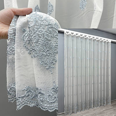 Тюль "Грек-сітка" з вишивкою та люрексом. Колір молочний з сіро-блакитним. Код 1657т