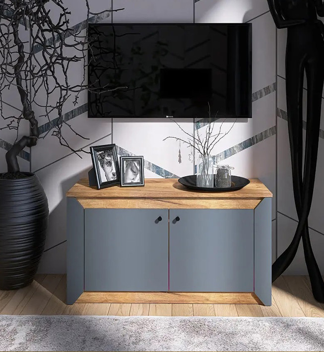 Невелика стильна сіра вузька тумба під телевізор 2Д 980 1 метр у спальню, вітальню Нордик, фото 1