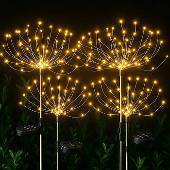 4шт Ліхтар садовий від сонячної панелі "Феєрверк" 90LED, 95см, ShowTime / Вуличний газонний LED світильник