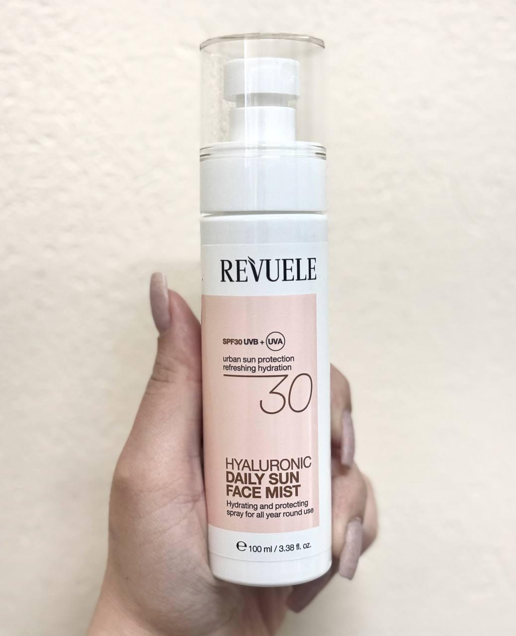 Сонцезахисний спрей для обличчя з гіалуроновою кислотою SPF 30 Revuele, 100 мл, фото 1