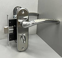 Замок врезной межкомнатный 50mm хром сатин комплект ручек на планке с защелкой для деревяных BK-71106 SN\PC