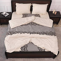 Бежевый полуторный комплект постельного белья с абстрактным принтом 150*220 хлопковый из Бязи Gold односпальный, Черешенка