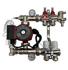 Колектор для теплої підлоги Polmark 2 контуру (Латунь) у зборі з циркуляційним насосом Польща