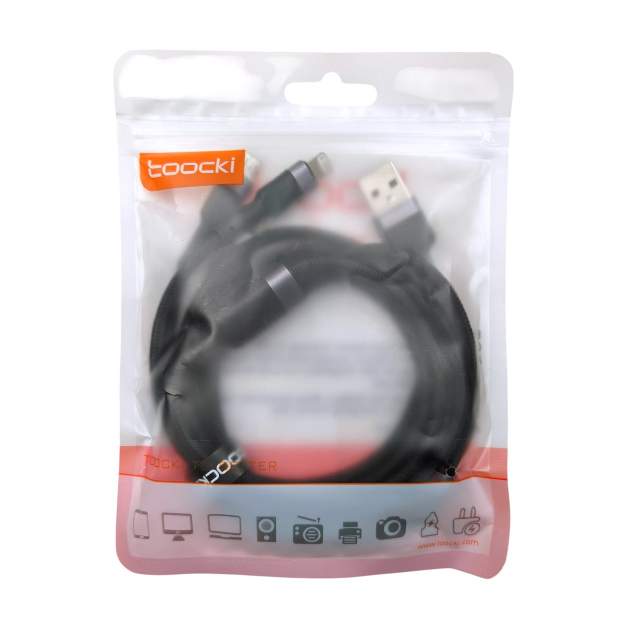 Кабель USB-Micro/Lightining/Type-C TOOCKI TXCMTL-PX0G (3in1) 1.2м 6A сірий