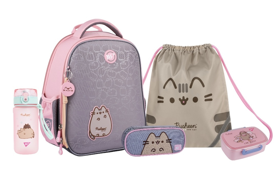 Шкільний набір YES H-100 Pusheen Fatty (рюкзак, пенал, сумка, ланчбокс, пляшка) 115-130 см