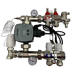 Колектор для теплої підлоги Polmark 2 контури (Латунь) у зборі з частотним циркуляційним насосом Польща