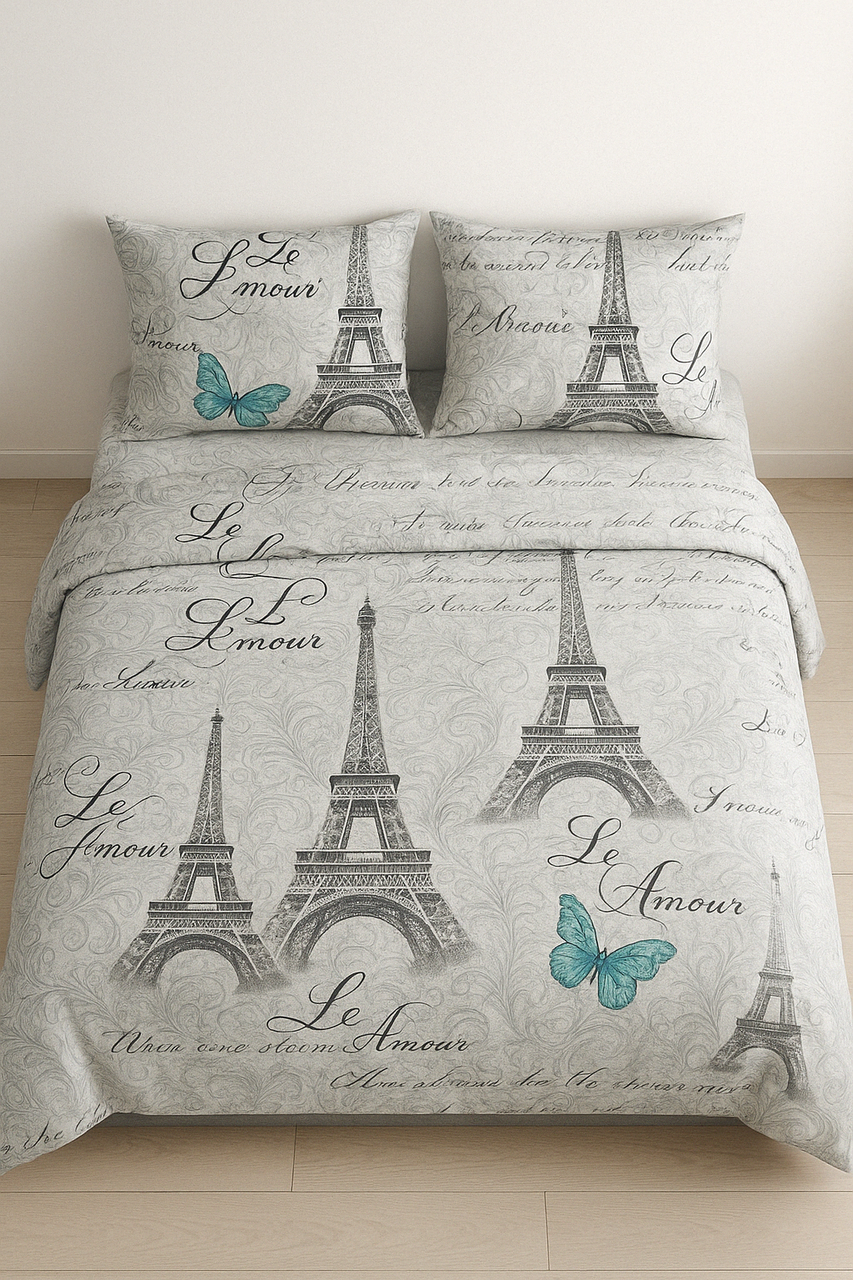 Сімейний комплект (Бязь) | Комплект постільної білизни "Подорож до Парижа" | Простирадло 240х220 см, фото 1