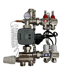 Колектор для теплої підлоги Polmark 2 контури (латунь) в зборі нижнє підключення з частотним насосом Польща