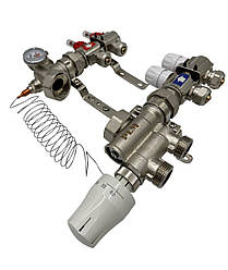 Колектор для теплої підлоги Polmark 2 контури (латунь) в зборі нижнє підключення без насоса Польща