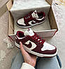 Жіночі кросівки Nike SB Dunk Low Team Red Bordo White Найк сб данк Бордо низькі шкіряні доп шнурки, фото 10