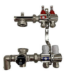 Колектор для теплої підлоги Polmark 2 контури (Латунь) у зборі з триходовим клапаном нижнє підключення Польща