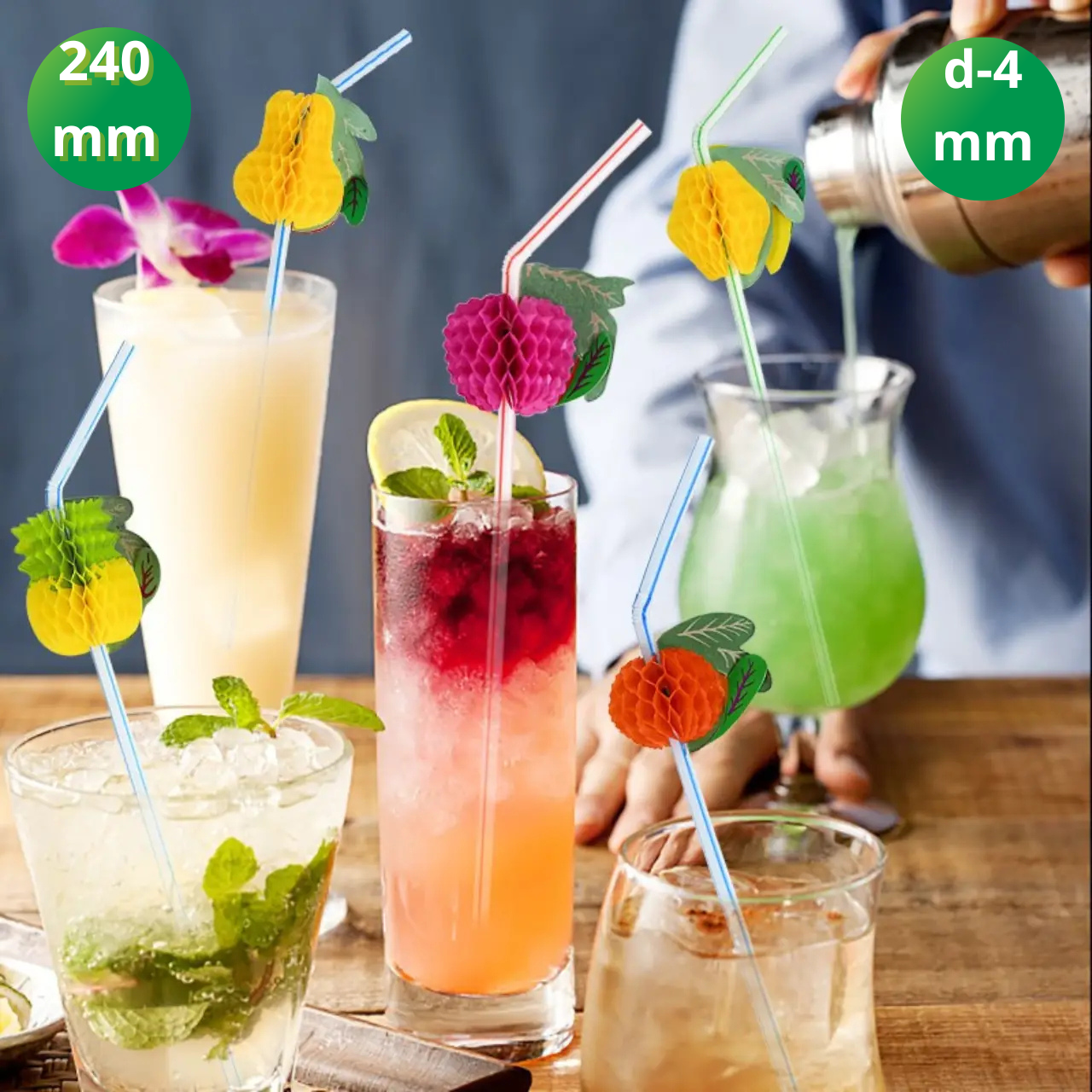 Трубочки для коктейлю з гофрою 50 шт трубочки для коктейлю з декором, соломинки для напоїв, фото 1