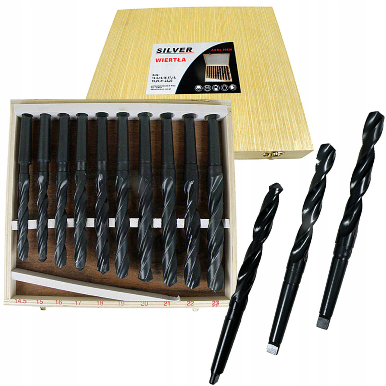 Набір свердел Silver з конічним кінцем Морзе 2 Ø14.5-23 мм 10шт S10420, фото 1
