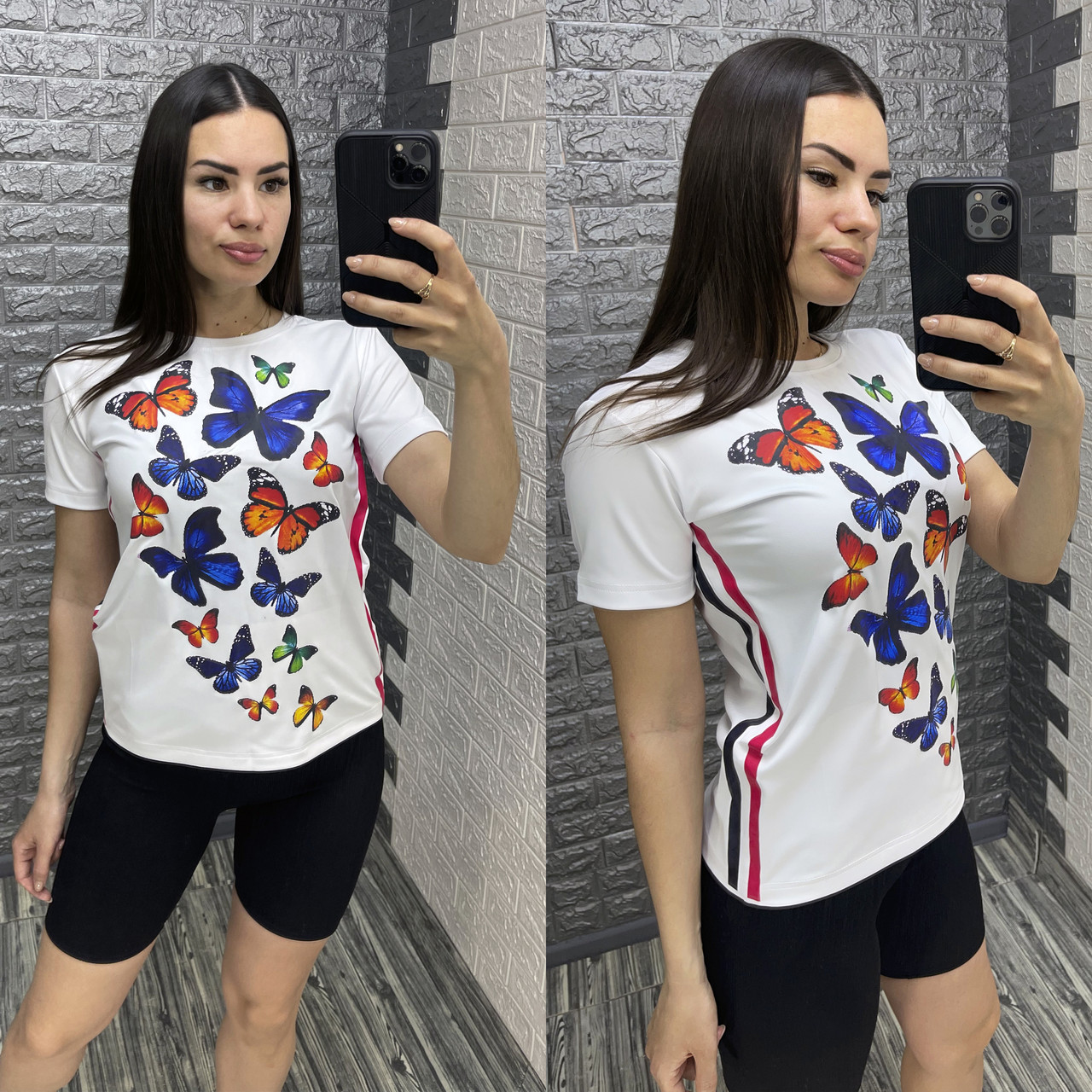 Жіноча футболка з метеликами , РОЗМІР ТІЛЬКИ 40(XS)