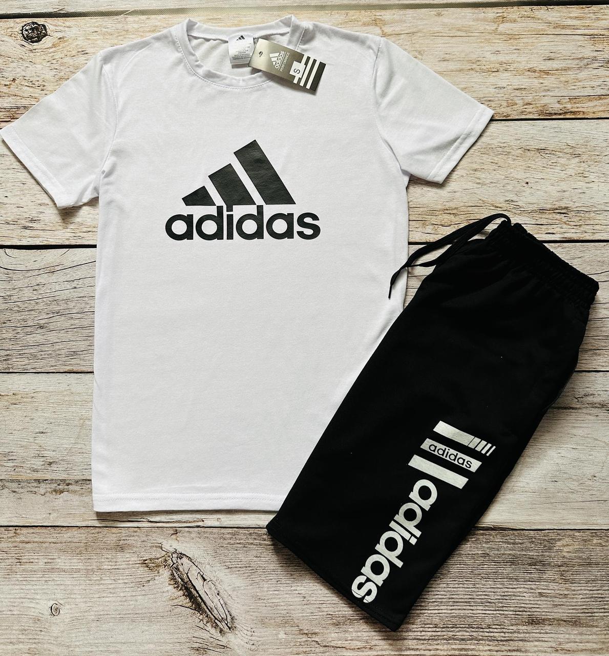Чоловічий літній костюм Adidas Футболка + Шорти чорно-білий Адідас на літо