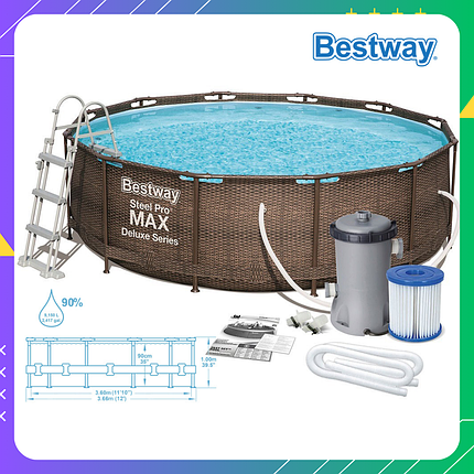 Басейн Bestway 56709 steel pro з фільтром для всієї родини дітей круглий ротанг 366 на 100 см, фото 1