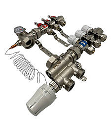 Колектор для теплої підлоги Polmark 3 контури (латунь) в зборі нижнє підключення без насоса Польща