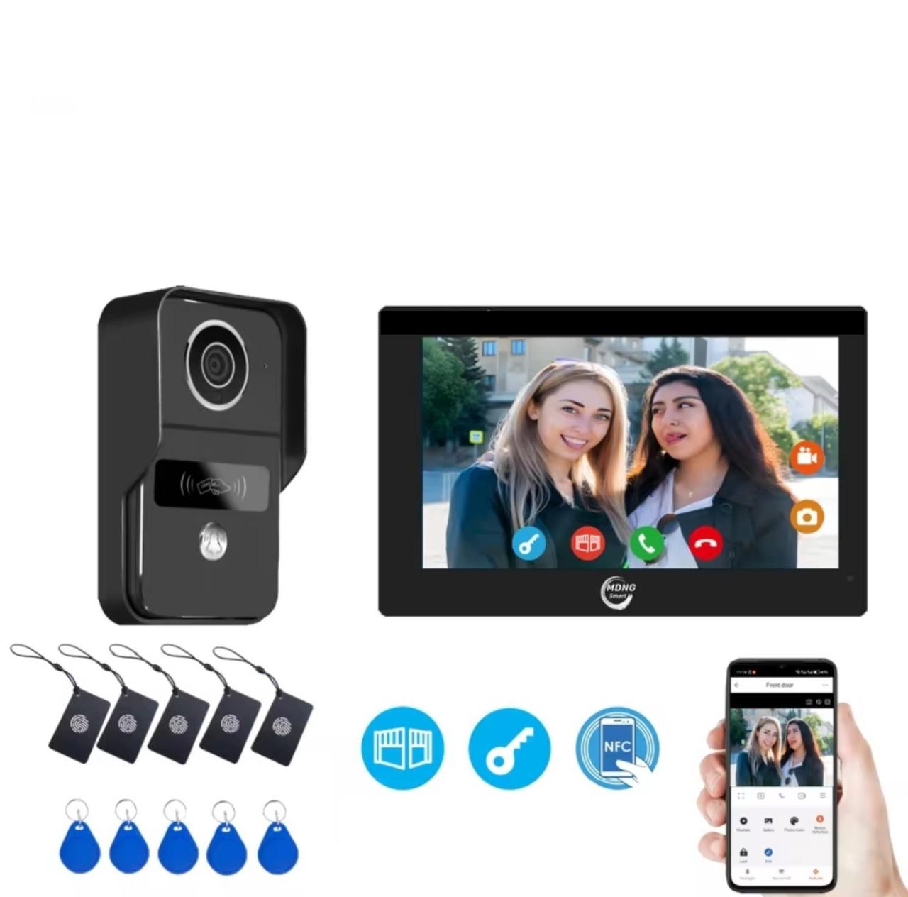 Система відеодомофона 5в1 з NFC розблокуванням, 2 дротова, 7" сенсорний IPS. Video doorphone XSL-0118. Tuya