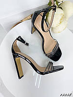 Женские черные босоножки на каблуке, жеские нарядные босоножки на высоком каблуке,женские черные босоножки