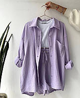 Натуральний жіночий костюм сорочка та шорти  муслін 42-44, 46-48