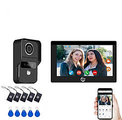 Система відеодомофона 5в1 з NFC розблокуванням, 2 дротова, 7" сенсорний IPS. Video doorphone XSL-0118. Tuya